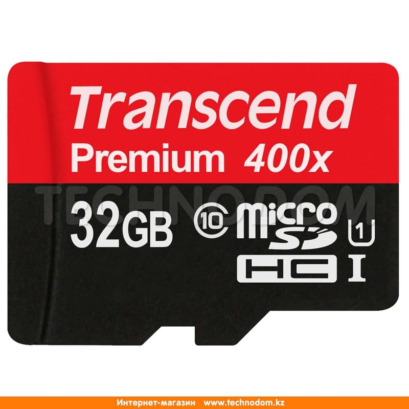Карта памяти MicroSD 32GB Transcend UHS-I 60MB/s, Class 10 + SD Adapter (TS32GUSDU1) - фото #0, Technodom.kz