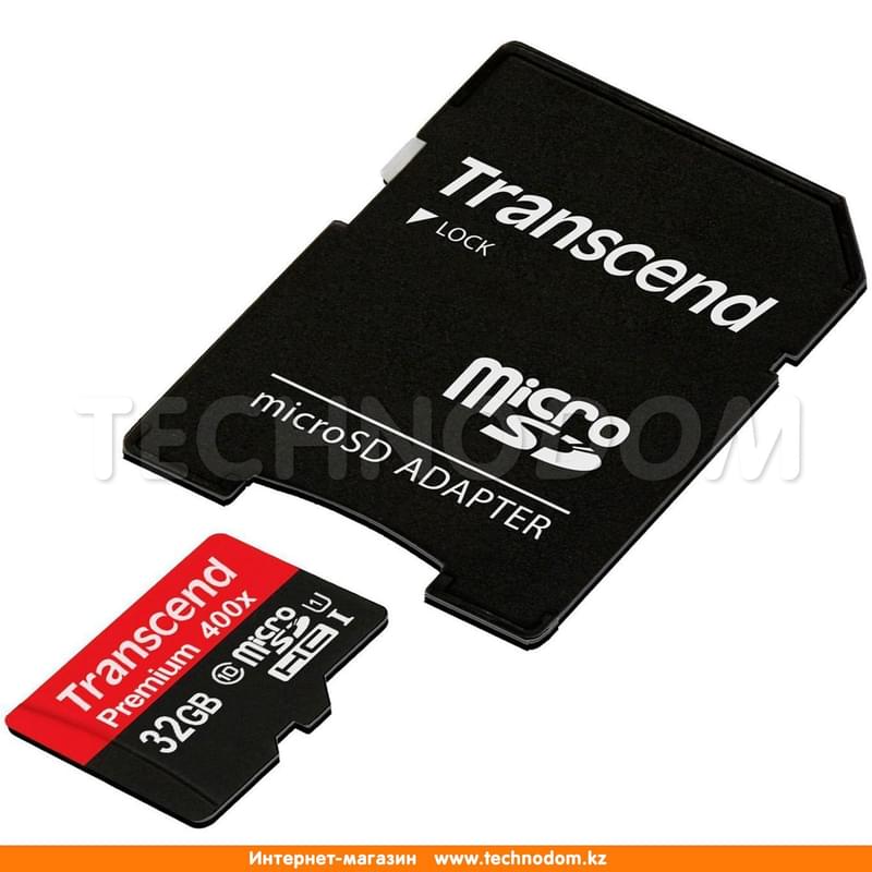 Карта памяти MicroSD 32GB Transcend UHS-I 60MB/s, Class 10 + SD Adapter (TS32GUSDU1) - фото #1, Technodom.kz