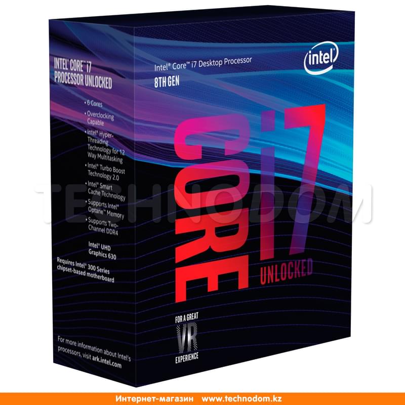 Процессор Intel Core i7-8700K (C6/T12, 12M Cache, 3.7 up to 4.7GHz) LGA1151 BOX - фото #0, Technodom.kz