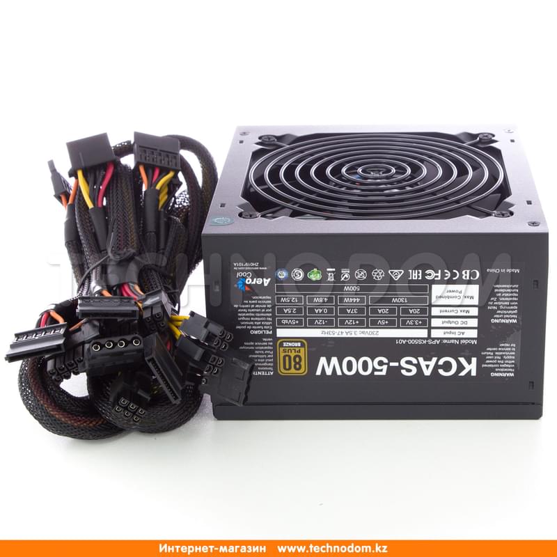 Блок питания Aerocool ATX 500W (KCAS-500W) 20+4 pin, 4+4pin, 7*Sata, 4*Molex, 1*FDD, 4*PCI-E 6+2 pin - фото #2, Technodom.kz