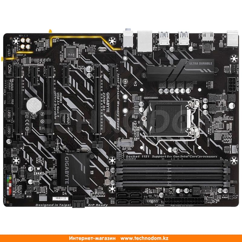 Материнская плата Gigabyte Z370P D3 LGA1151 4DDR4 3x16 3x1 (HDMI) ATX BOX - фото #1, Technodom.kz