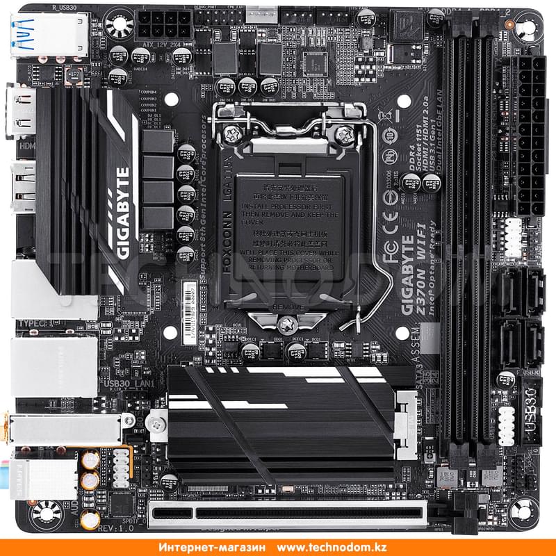 Материнская плата Gigabyte Z370N WIFI LGA1151 2xDDR4 PCI-E 1x16 (2HDMI+DP) mITX BOX - фото #0, Technodom.kz