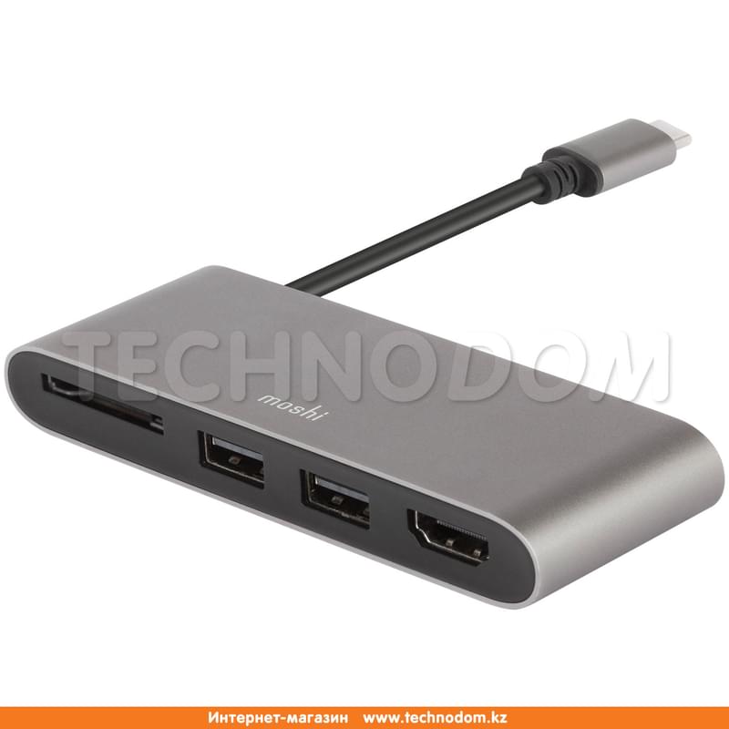 Мультимедийный адаптер Type-C - 1*HDMI, 2*USB 3.1, 1*SD Card Reader, Moshi, Gray (99MO084213) - фото #0, Technodom.kz