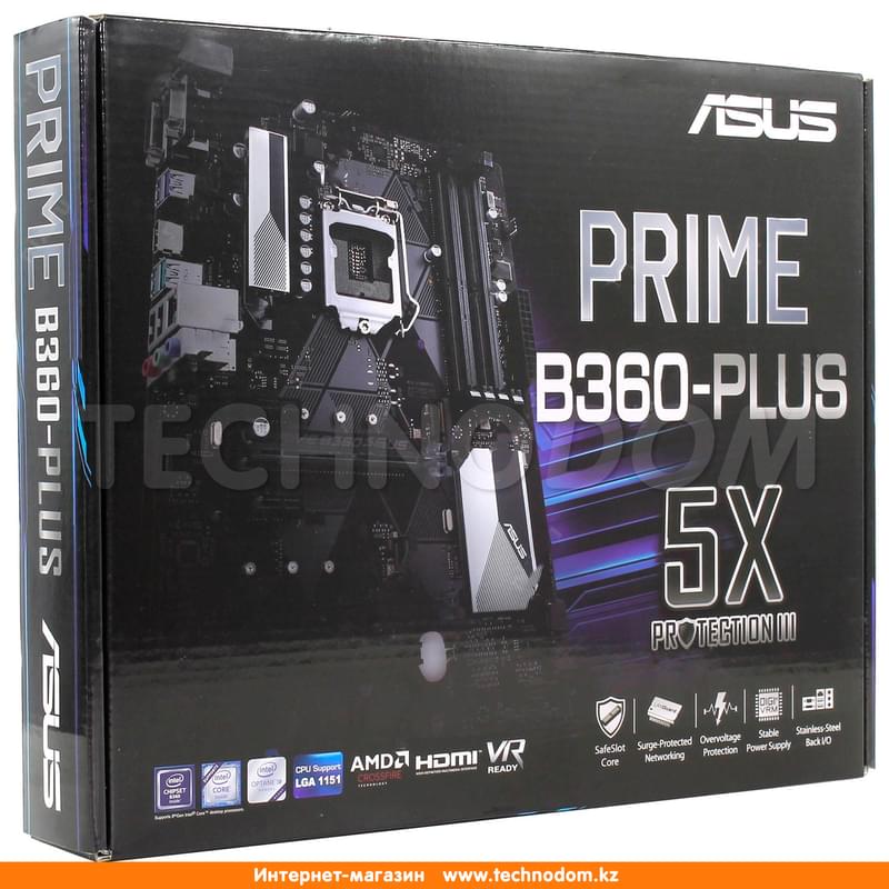 Материнская плата Asus PRIME B360-PLUS LGA1151 4DDR4 PCI-E 2x16 2x1 (HDMI+DVI-D) ATX - фото #4, Technodom.kz