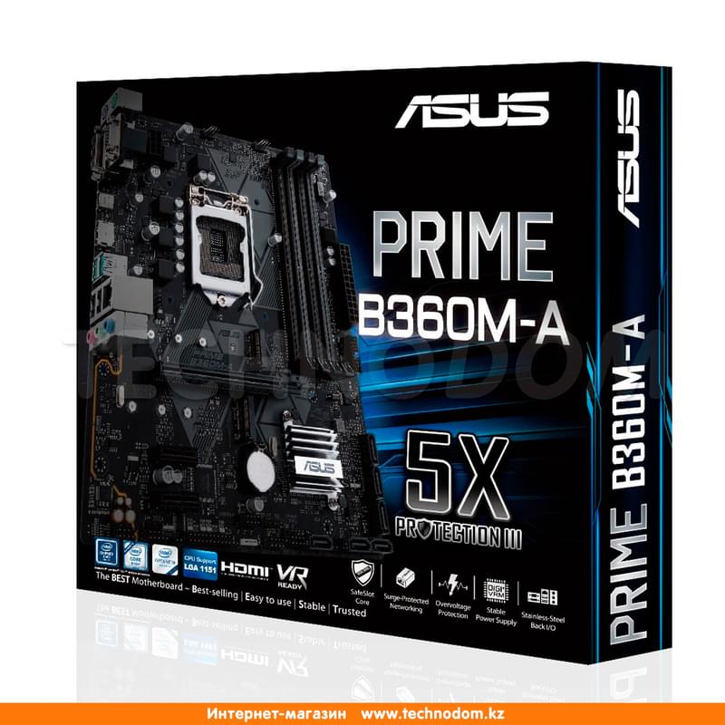 Материнская плата Asus PRIME B360M-A LGA1151 4DDR4 PCI-E 1x16 2x1 (HDMI+DVI-D) mATX - фото #3, Technodom.kz