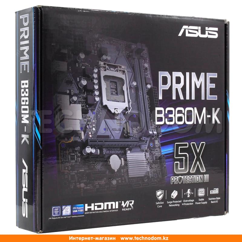 Материнская плата Asus PRIME B360M-K LGA1151 2DDR4 PCI-E 1x16 2x1 (DVI-D+VGA) mATX - фото #4, Technodom.kz