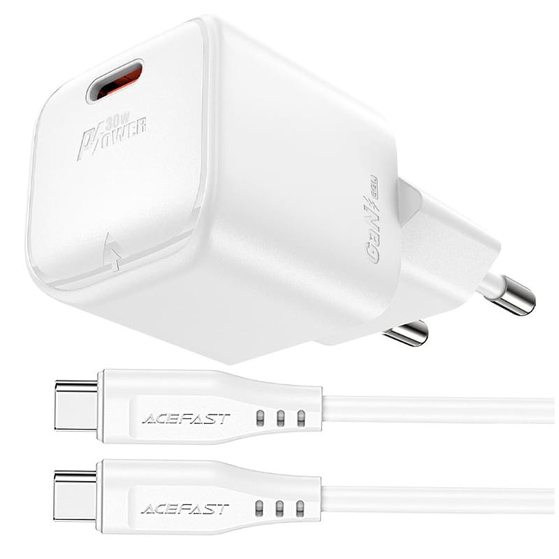 Адаптер питания ACEFAST, 1*USB-C, mini PD30W GaN, white (A77wt - ACEFAST) - фото #0, Technodom.kz