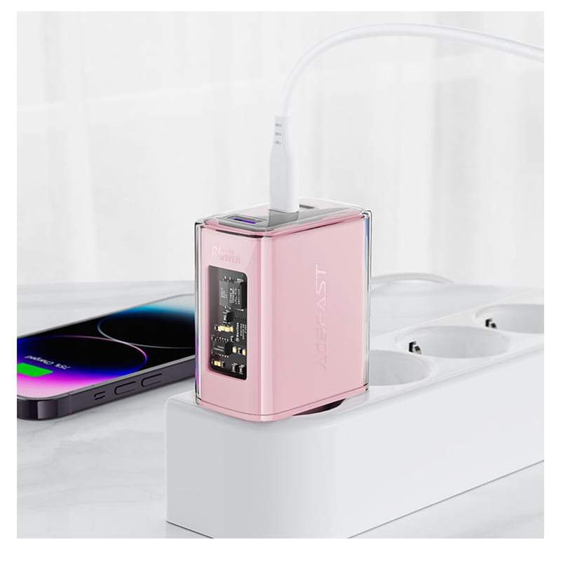 Адаптер питания ACEFAST, 2*USB C+A, PD65W GaN (A45 Cherry blossom - ACEFAST) - фото #1, Technodom.kz
