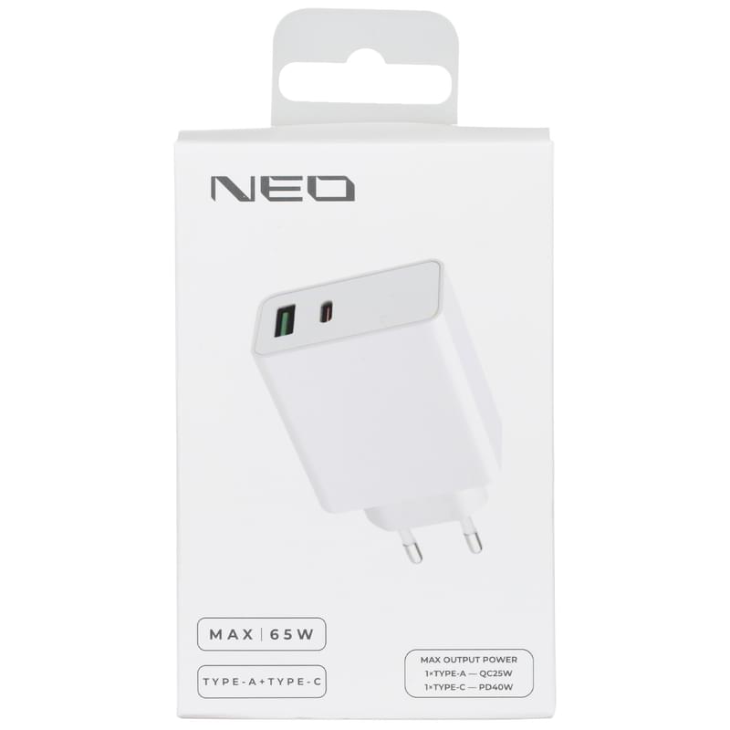 Адаптер питания Neo 1*USB, 1*USB Type-C, 45W (PD), White (NEO CAPD45WQC25W) - фото #3, Technodom.kz