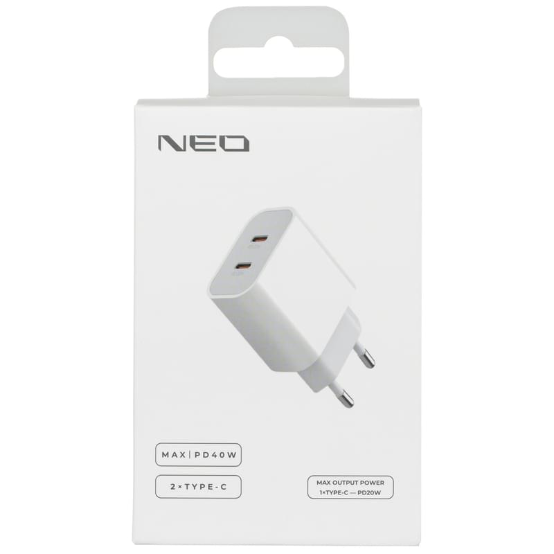 Адаптер питания Neo 2*USB Type-C, 40W (PD), White (NEO CC2PD20W) - фото #4, Technodom.kz