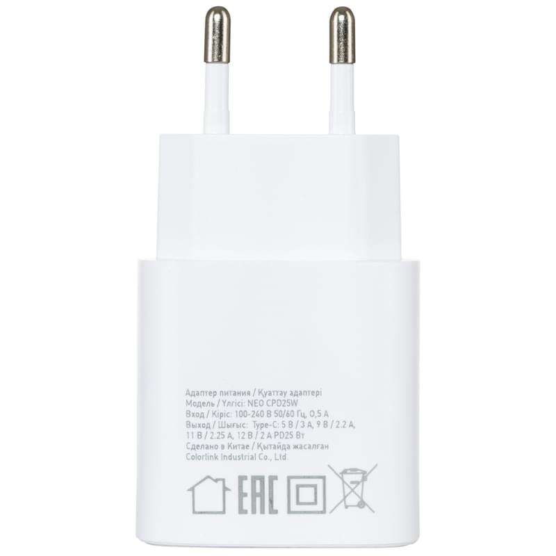 Адаптер питания Neo 1*USB Type-C, 25W (PD), White (NEO CPD25W) - фото #3, Technodom.kz