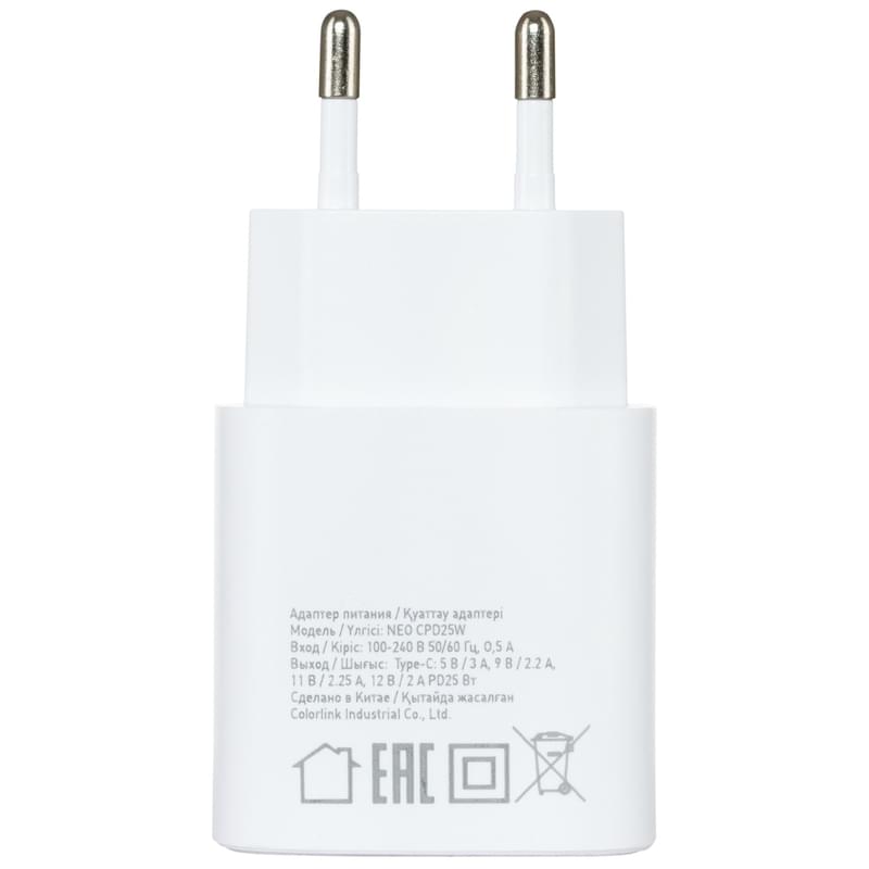 Адаптер питания Neo 1*USB Type-C, 25W (PD), White (NEO CPD25W) - фото #3, Technodom.kz