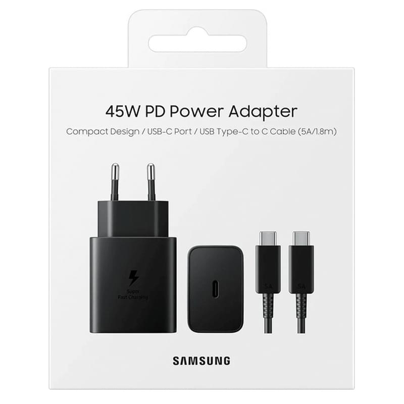 Samsung қуаттау адаптері, 1*Type-C 45Вт (PD 3.0)+Cable 5A, Black (EP-T4511XBEGRU) - фото #4, Technodom.kz