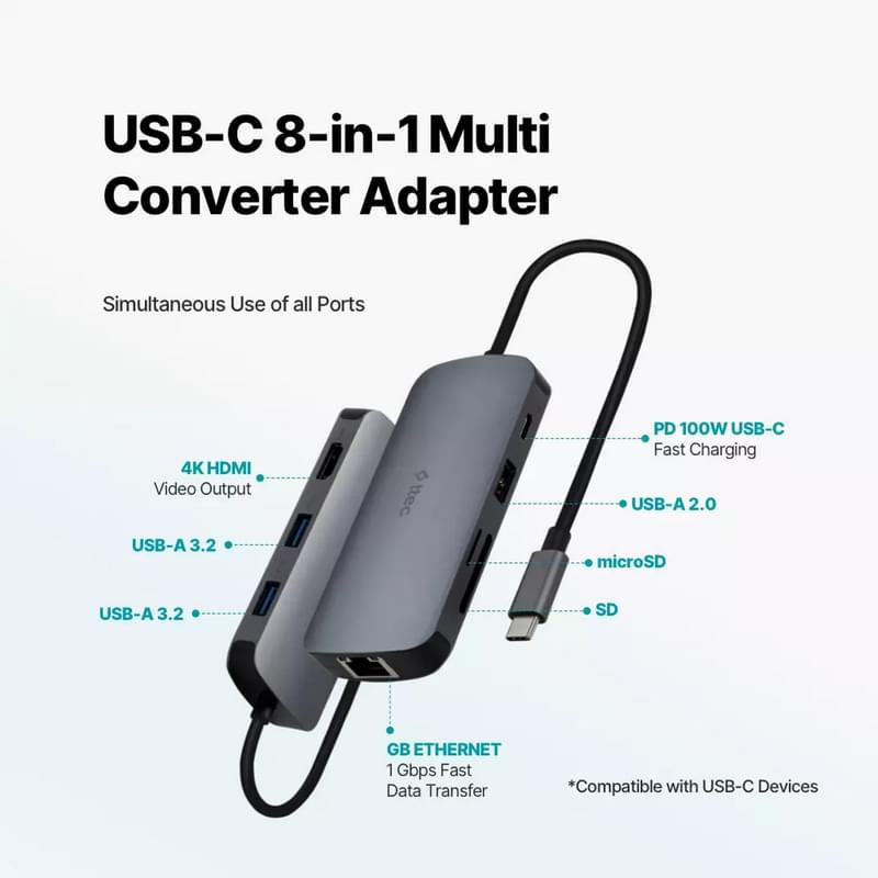 Адаптер ttec USB-C 8 in 1 Multiport (2US03) - фото #5, Technodom.kz