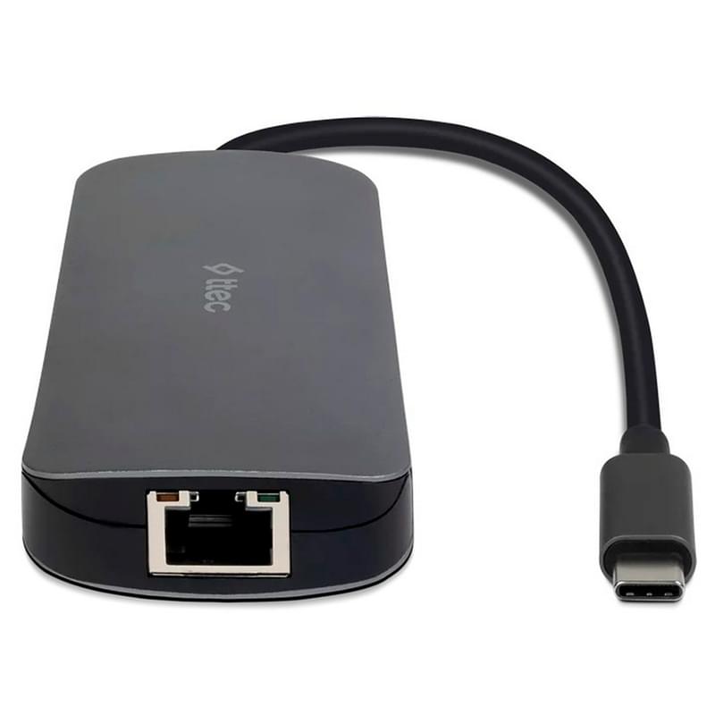 Ttec Type-C to 1*4K HDMI, 1*LAN, 1*PD USB-C, 2*USB-A 3.2, 1*USB-A 2.0, 1*SD, 1*MSD, Silver адаптері - фото #1, Technodom.kz