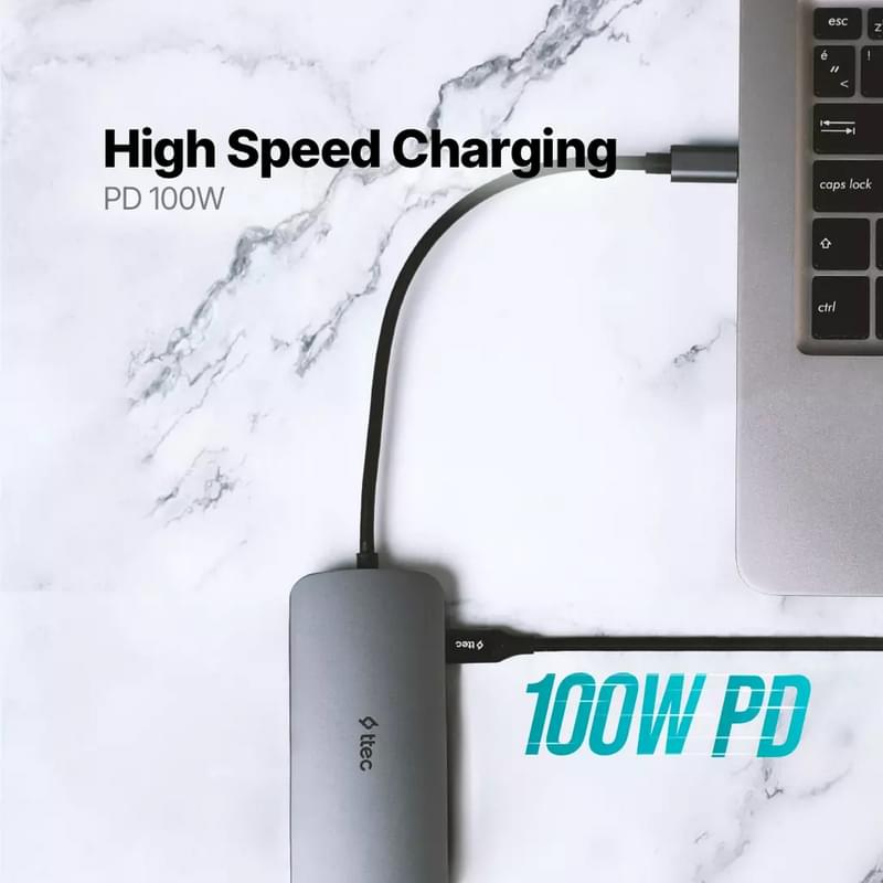 Ttec Type-C to 1*4K HDMI, 1*LAN, 1*PD USB-C, 2*USB-A 3.2, 1*USB-A 2.0, 1*SD, 1*MSD, Silver адаптері - фото #6, Technodom.kz