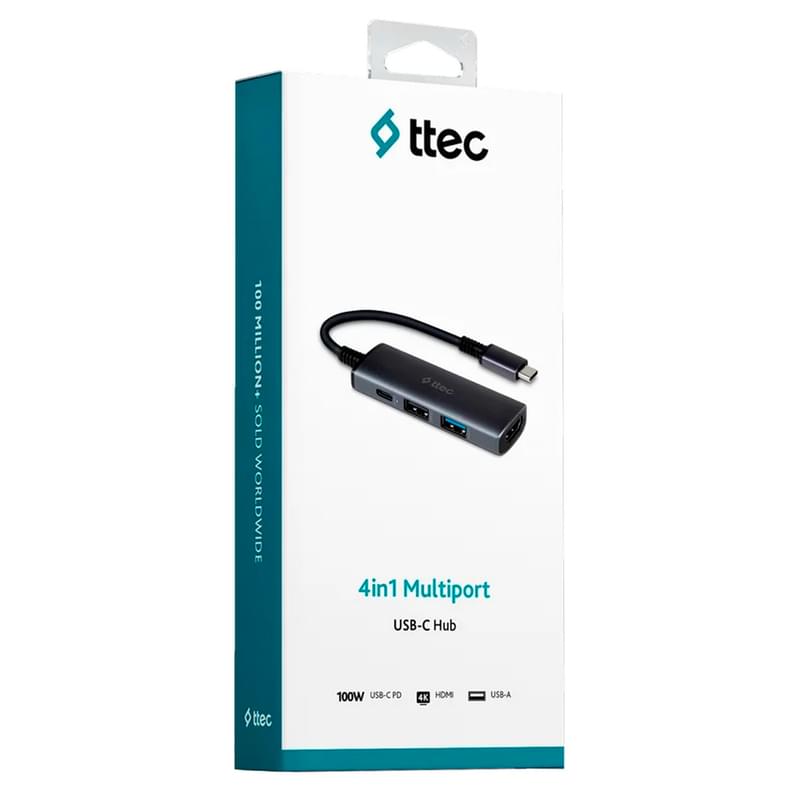Ttec Type-C to 1*4K HDMI,1*USB-A 2.0, 1*USB-A 3.0, Silver (2US01) адаптері - фото #4, Technodom.kz