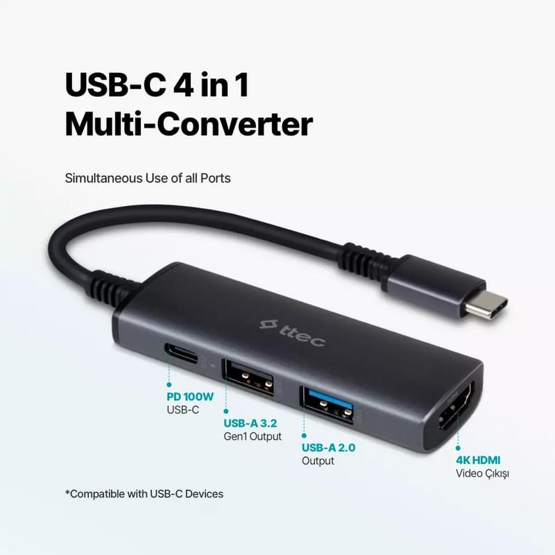 Адаптер ttec USB-C 4 in 1 Multiport (2US01) - фото #6, Technodom.kz