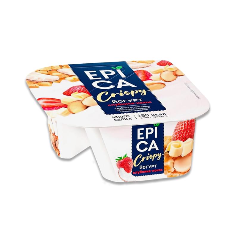 Йогурт Epica Crispy клубника, кокос, миндаль, шоколад, печенье 7.3% 138 г - фото #0, Technodom.kz