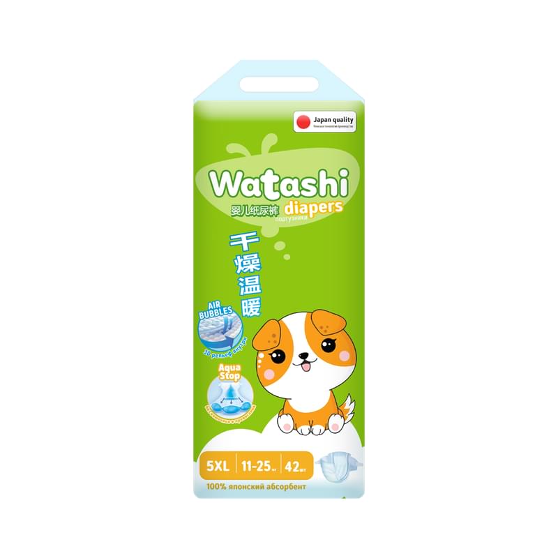 Подгузники Watashi 5/XL 11-25 кг 42 шт - фото #0, Technodom.kz