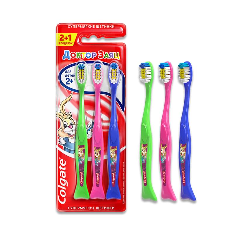 Щетка зубная Colgate Доктор Заяц супермягкая с 2 лет 3 шт - фото #0, Technodom.kz