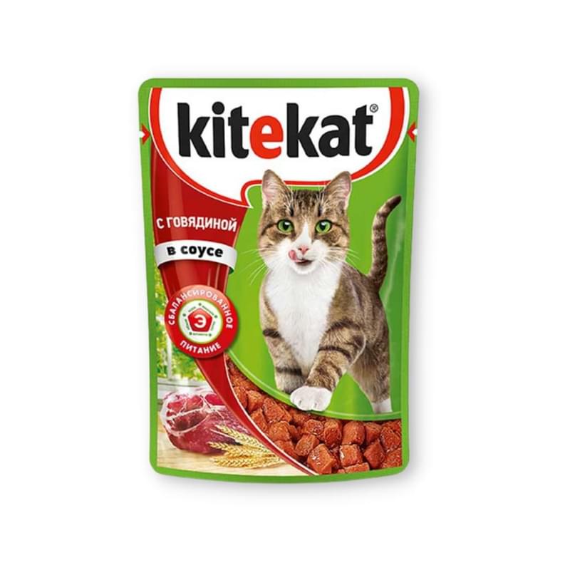 Корм влажный Kitekat Говядина в соусе для взрослых кошек 85 г - фото #0, Technodom.kz