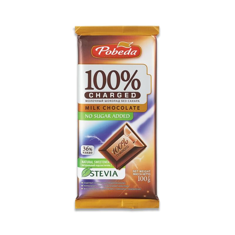 Шоколад Победа Charged молочный без сахара 36% какао 100 г - фото #0, Technodom.kz