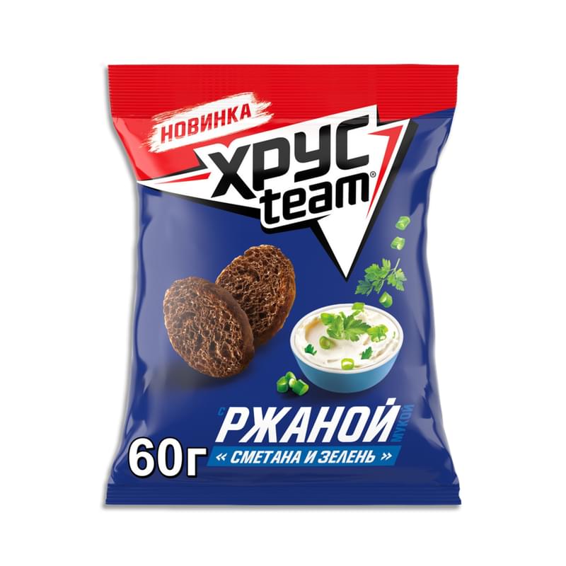 Сухарики Хрусteam ржаные сметана и зелень 60 г - фото #0, Technodom.kz
