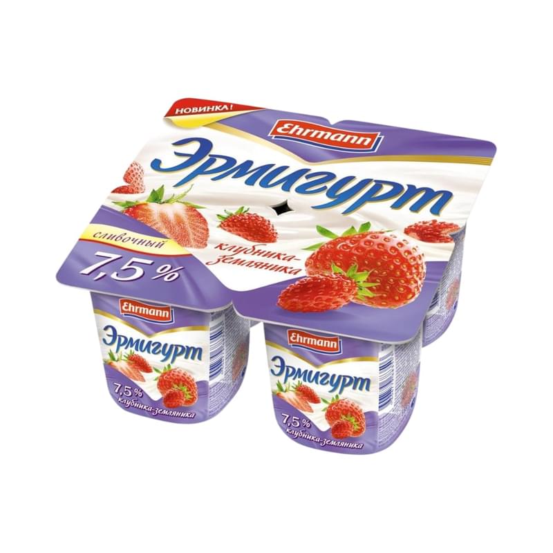 Йогурт Эрмигурт экстра сливочный клубника, земляника 7.5% 100 г - фото #0, Technodom.kz