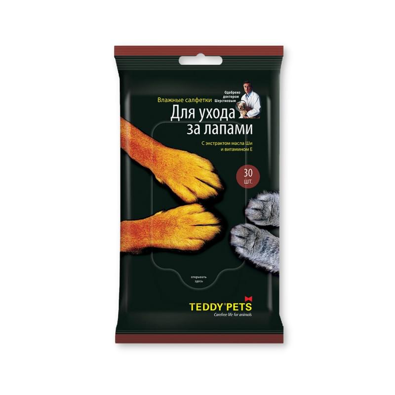 Салфетки Teddy Pets влажные для ухода за лапами 30 шт - фото #0, Technodom.kz