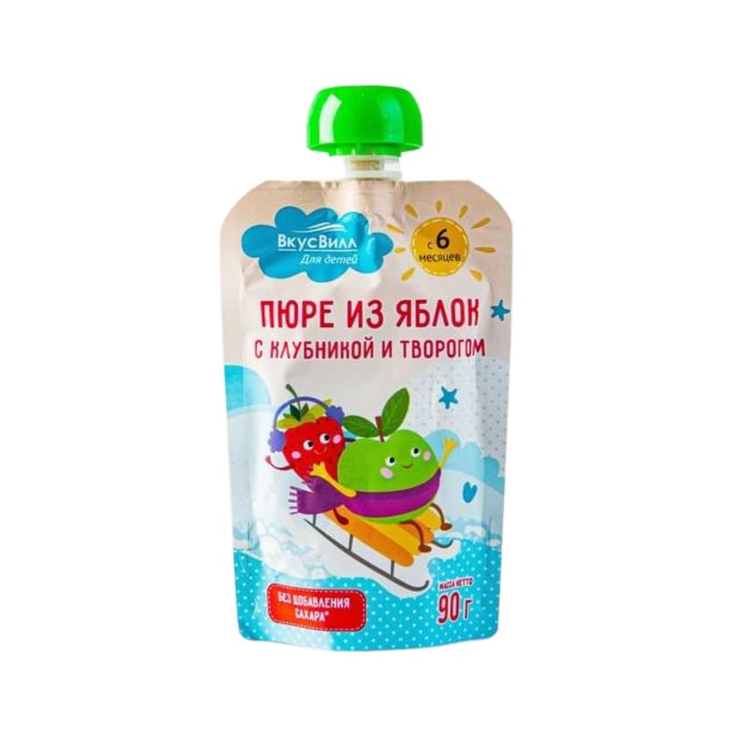 Пюре ВкусВилл из яблок с клубникой и творогом 90 г - фото #0, Technodom.kz Пюре ВкусВилл из яблок с клубникой и творогом 90 г - фото #0, Technodom.kz
