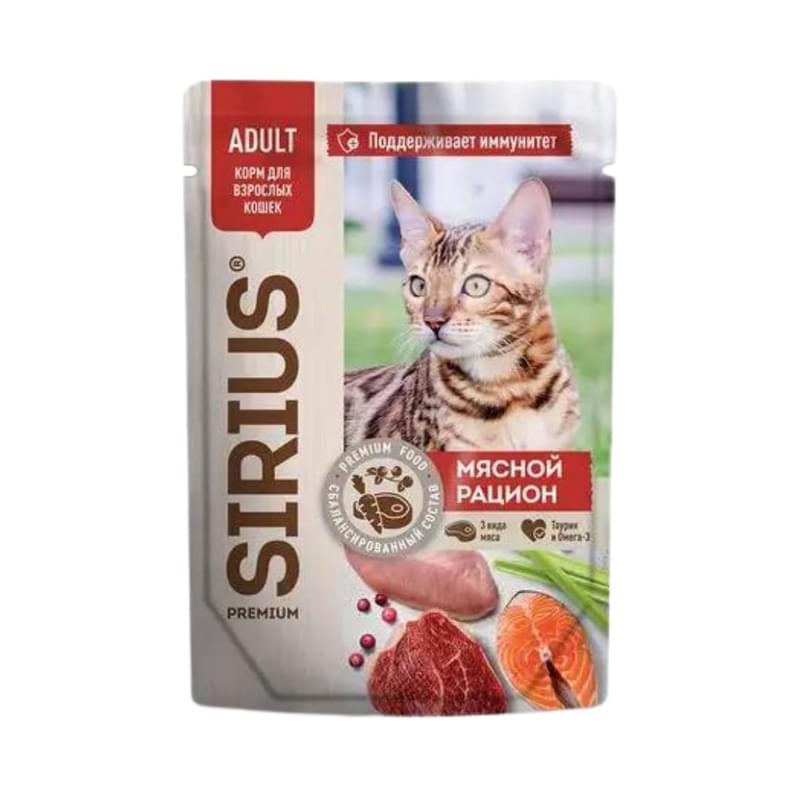 Корм консервированный Sirius полнорационный для кошек Кусочки в соусе Мясной рацион 85 г - фото #0, Technodom.kz
