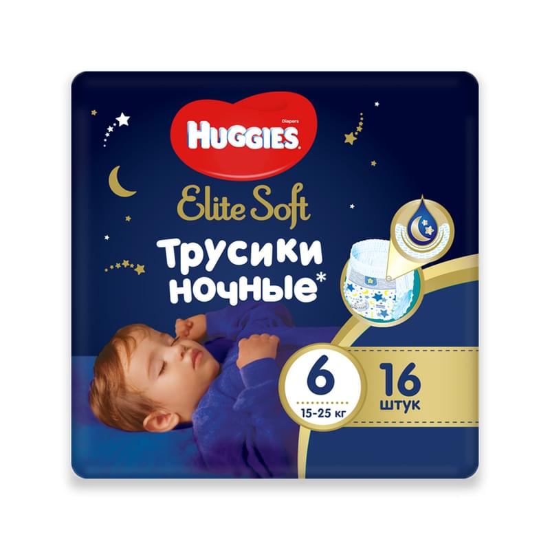 Подгузники-трусики Huggies Elite Soft Overnights Pants 6 15-25 кг 16 шт - фото #0, Technodom.kz