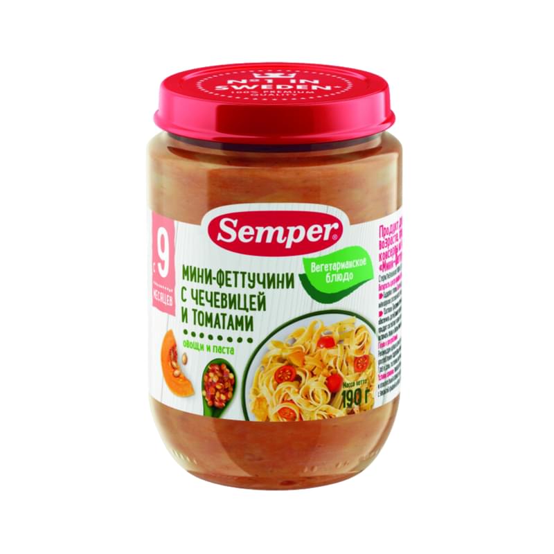Пюре Semper Мини-феттучини с чечевицей и томатами 190 г - фото #0, Technodom.kz