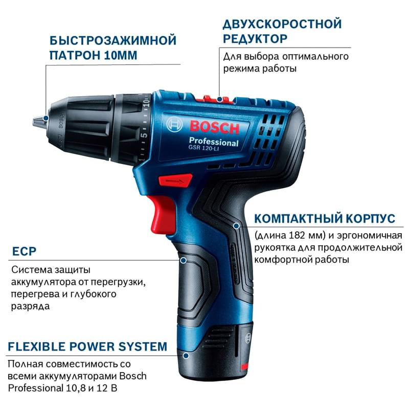 Шуруповерт аккумуляторный Bosch GSR 120-LI (06019G8000) - фото #7, Technodom.kz
