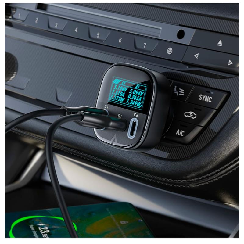 ACEFAST автокөлік зарядтау құрылғысы, 2*USB C+A, 101W, OLED smart display, metal (B5 101W - ACEFAST) - фото #3, Technodom.kz