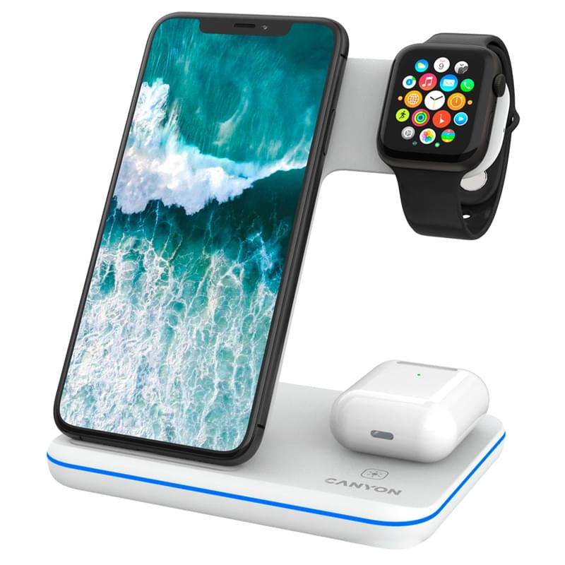 Беспроводное зарядное устр-во Canyon, 3-in-1 for Apple Watch, White (CNS-WCS303W) - фото #0, Technodom.kz