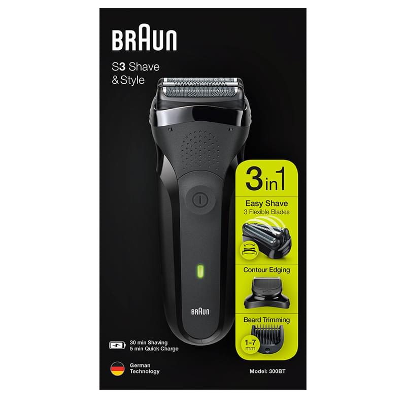 Электробритва Braun Series 3 300BT с точной насадкой-триммером и 5 гребнями, чёрная - фото #9, Technodom.kz