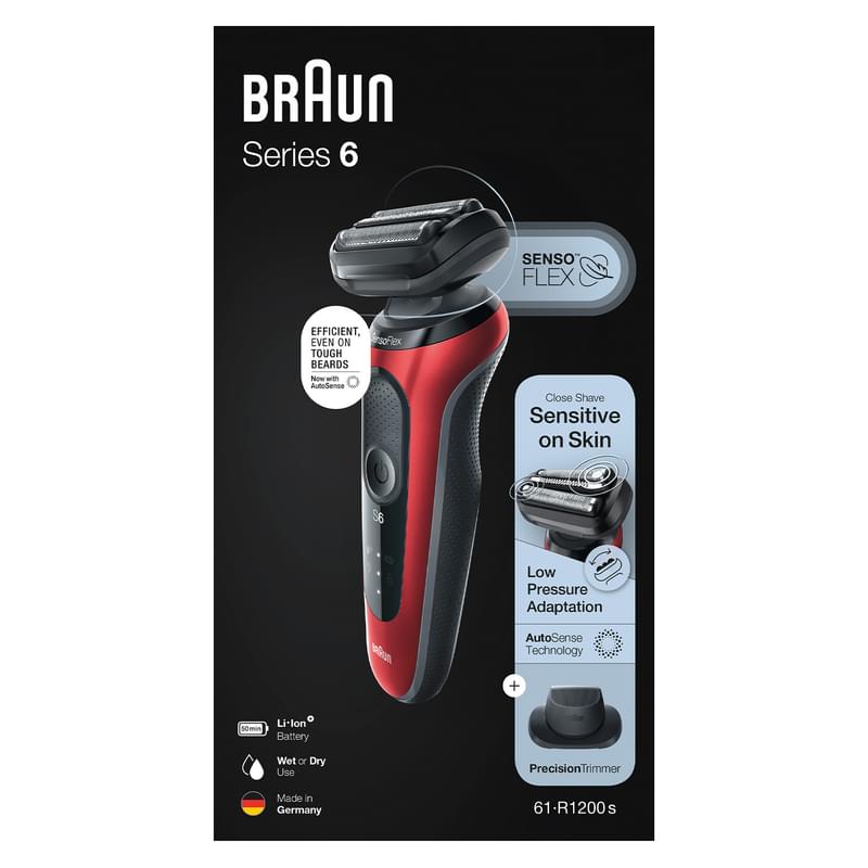Бритва Braun Series 6 61-R1200s ұстарасы, Red Black - фото #10, Technodom.kz