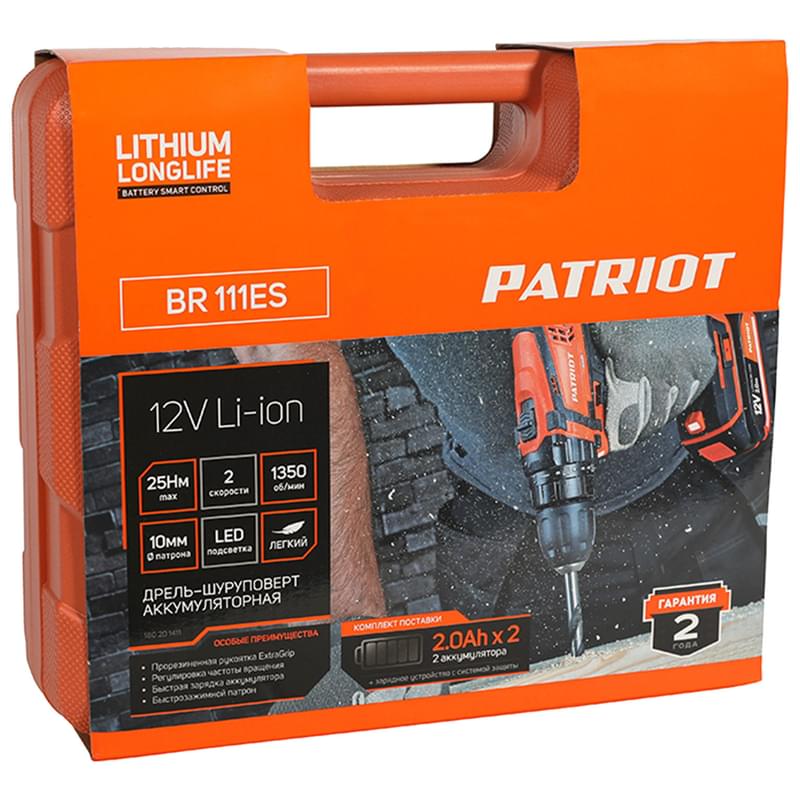 PATRIOT BR 111ES,12В,2*2,0 Ач (180201411) аккумуляторлы бұрғы-бұрама шеге бұрағышы - фото #4, Technodom.kz