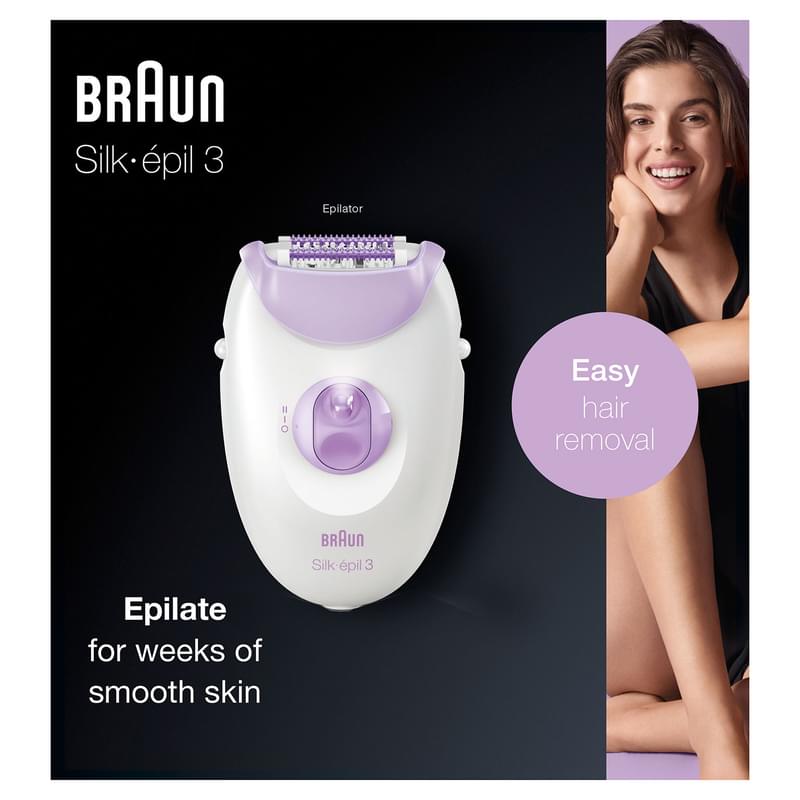 Эпилятор Braun Silk-épil 3 3-170, для сухой эпиляции, с подсветкой SmartLight, белый - фото #8, Technodom.kz