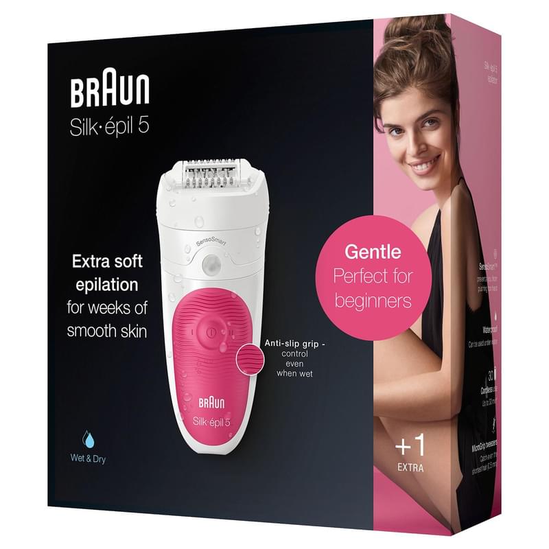 Эпилятор Braun Silk-épil 5 5-500, сухая/влажная эпиляция, 1 насадка и подсветка SmartLight, розовый - фото #5, Technodom.kz