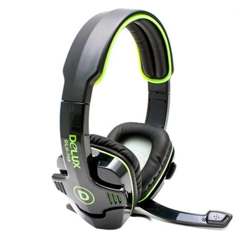 Гарнитура Накладная Delux DLH-708, Black-Green - фото #1, Technodom.kz