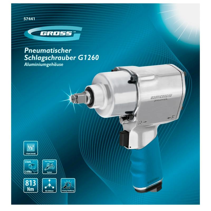 Пневматикалық соқпа Gross G1260 сомын бұрағышы, 1/2",Twin Hammer, 813Нм, 7000 айн/мин (57441M) - фото #9, Technodom.kz