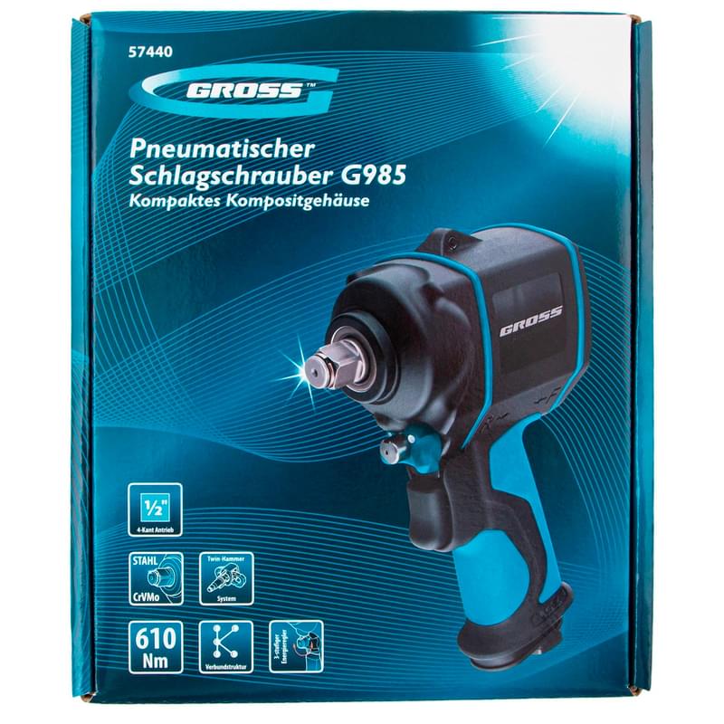 Пневматикалық соқпа Gross G985 сомын бұрағышы, 1/2",Twin Hammer, 610 Нм, 9000 айн/мин (57440M) - фото #7, Technodom.kz