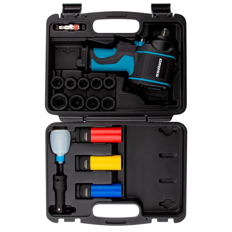 Пневматикалық соқпа Gross G985K2 сомын бұрағышы , 1/2", 610Нм, 9000 айн/мин, 17 құралдан тұратын жинақ. (57445M) - фото #16, Technodom.kz