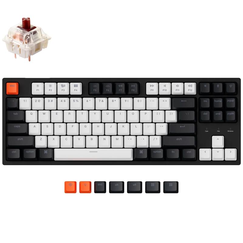 Игровая клавиатура Keychron C1 TKL, RGB, Hot-Swap - Gateron Brown, Black/White - фото #0, Technodom.kz