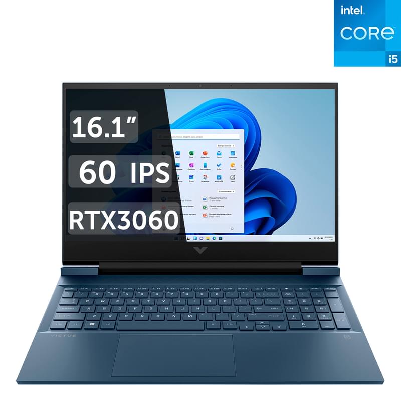 Игровой ноутбук HP VICTUS 16-d0003ur i5 11400H / 8ГБ / 512SSD / RTX3060 6 ГБ / 16.1 / Win11 / (64S72EA) - фото #0, Technodom.kz