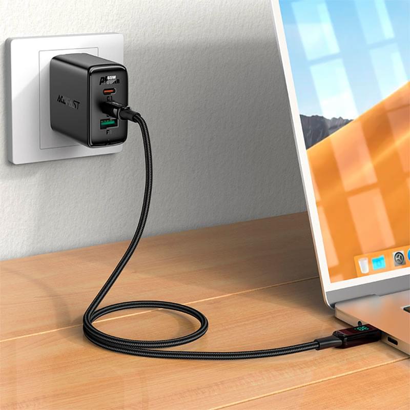 Зарядтау кабелі  ACEFAST, USB-C to Lightning, display, мырышпен, өрілген, black (C6-01 - ACEFAST) - фото #2, Technodom.kz