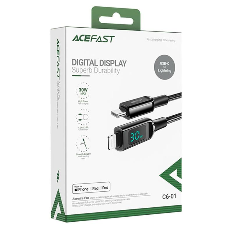 Зарядтау кабелі  ACEFAST, USB-C to Lightning, display, мырышпен, өрілген, black (C6-01 - ACEFAST) - фото #3, Technodom.kz